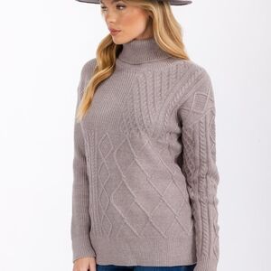 Women's Cable Knit Turtleneck Sweater - Gray